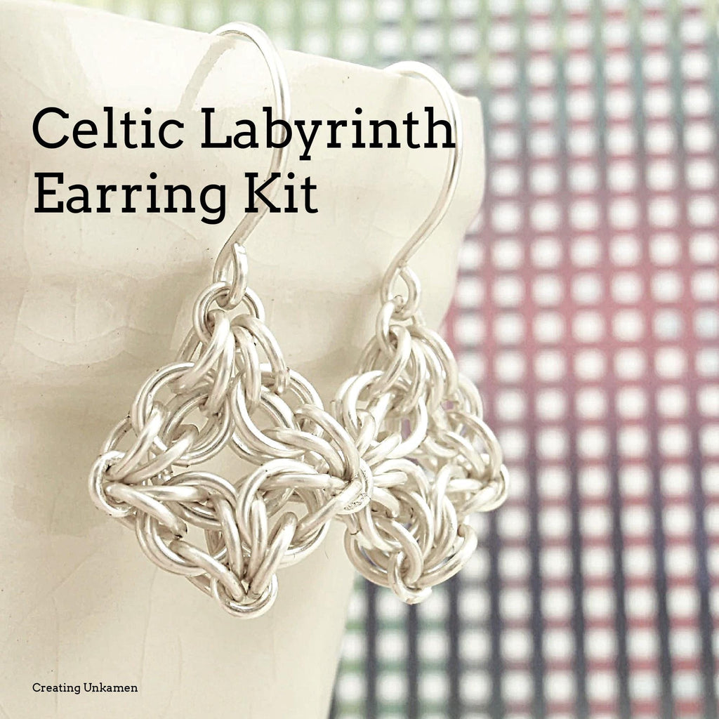 Kit Intermediate Chainmaille Earrings Celtic Labyrinth in Sterling Silver or 14kt Gold Filled