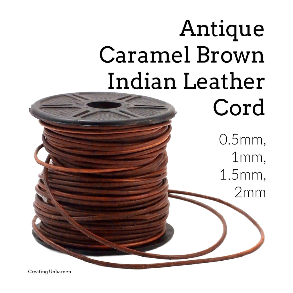 Antique Caramel Brown Indian Leather Cord in 0.5mm, 1mm, 1.5mm, 2mm - By The Yard of Full Spool