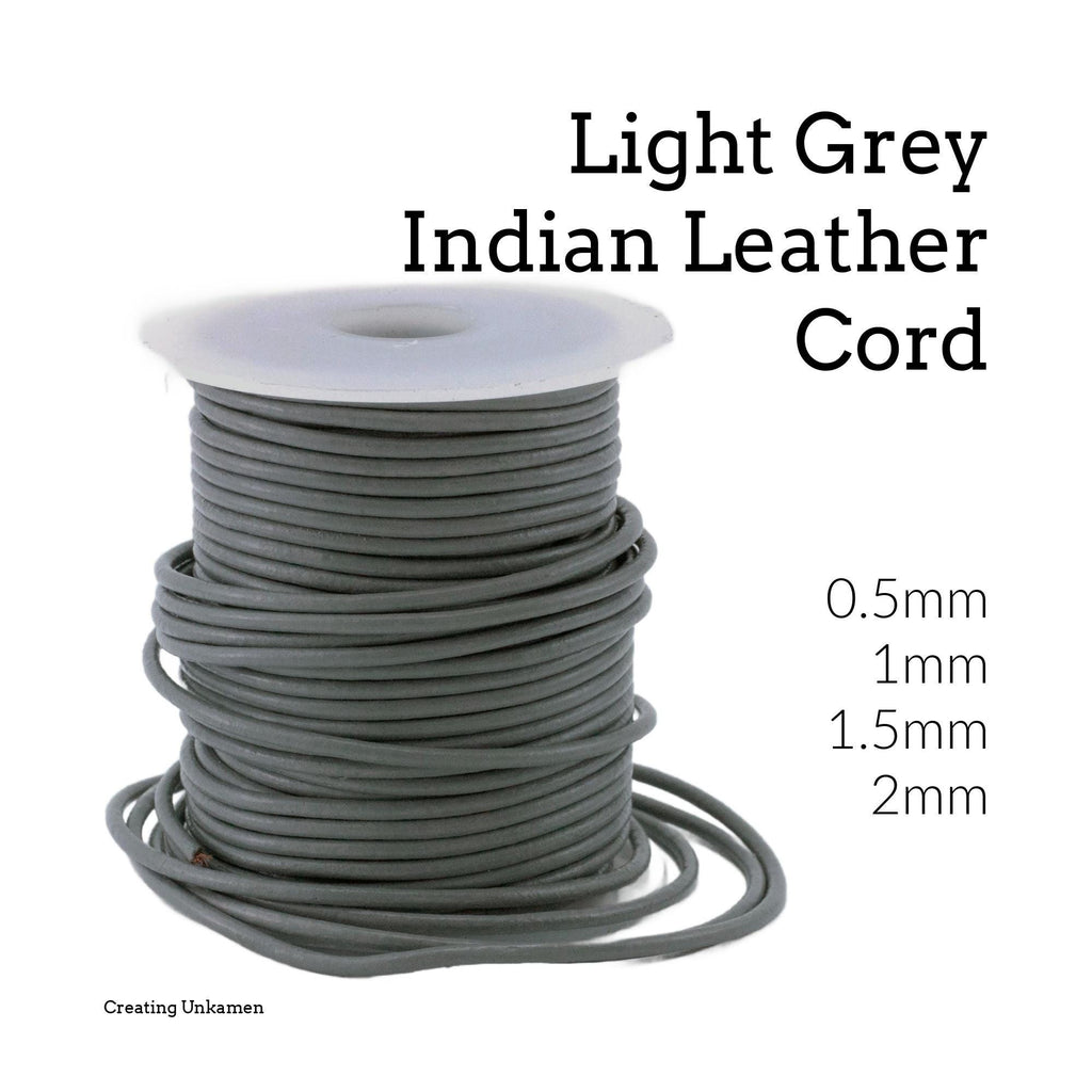 Light Grey Indian Leather Cord - By The Yard in 0.5mm, 1mm, 1.5mm, 2mm