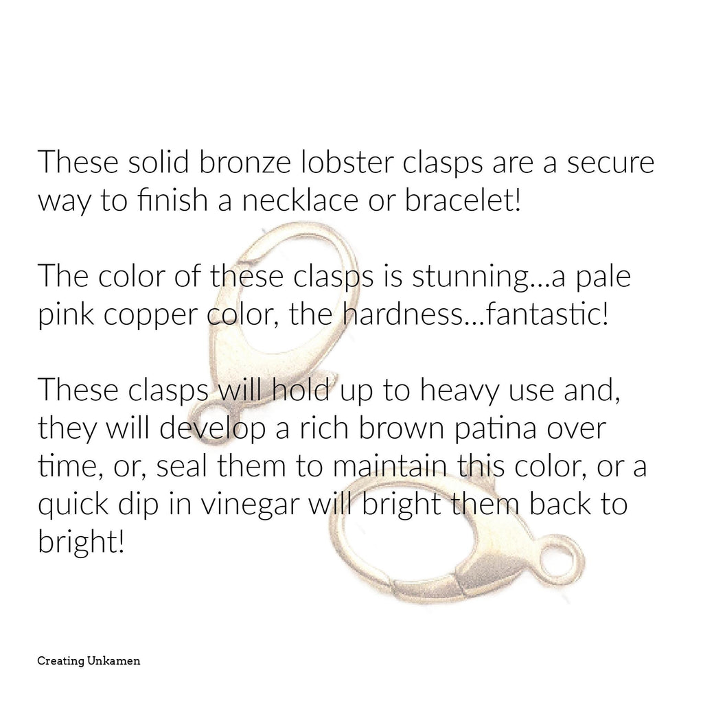 1 Solid Bronze Lobster Clasp - 13mm or 17mm - Made in the Italy - 100% Guarantee