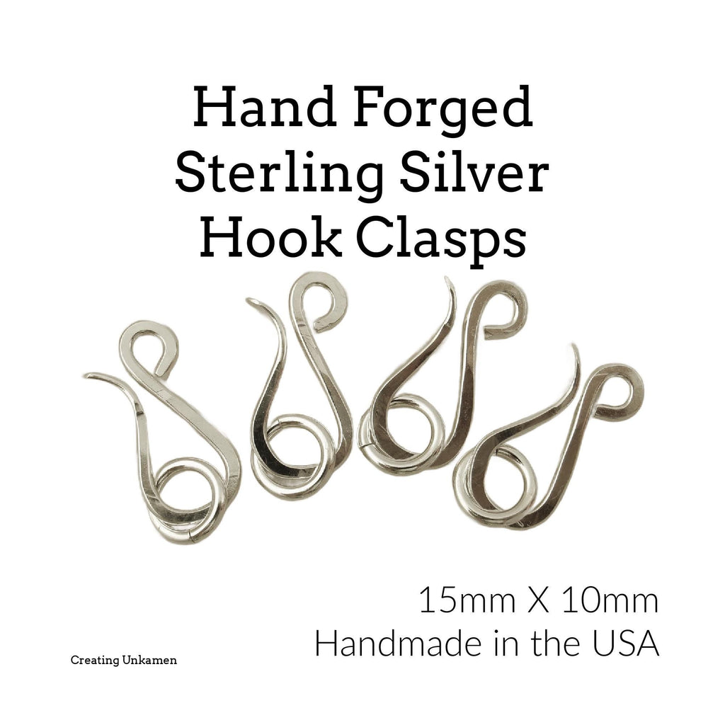 Sterling Silver Hook Clasp - 1 Hand Forged Medium 16mm X 10mm with Catch Ring