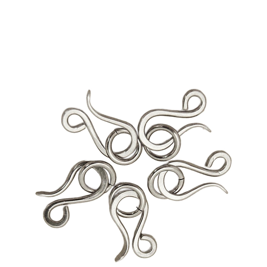 Stainless Steel Hook Clasp - 1 Hand Forged Medium 16mm X 10mm with Catch Ring