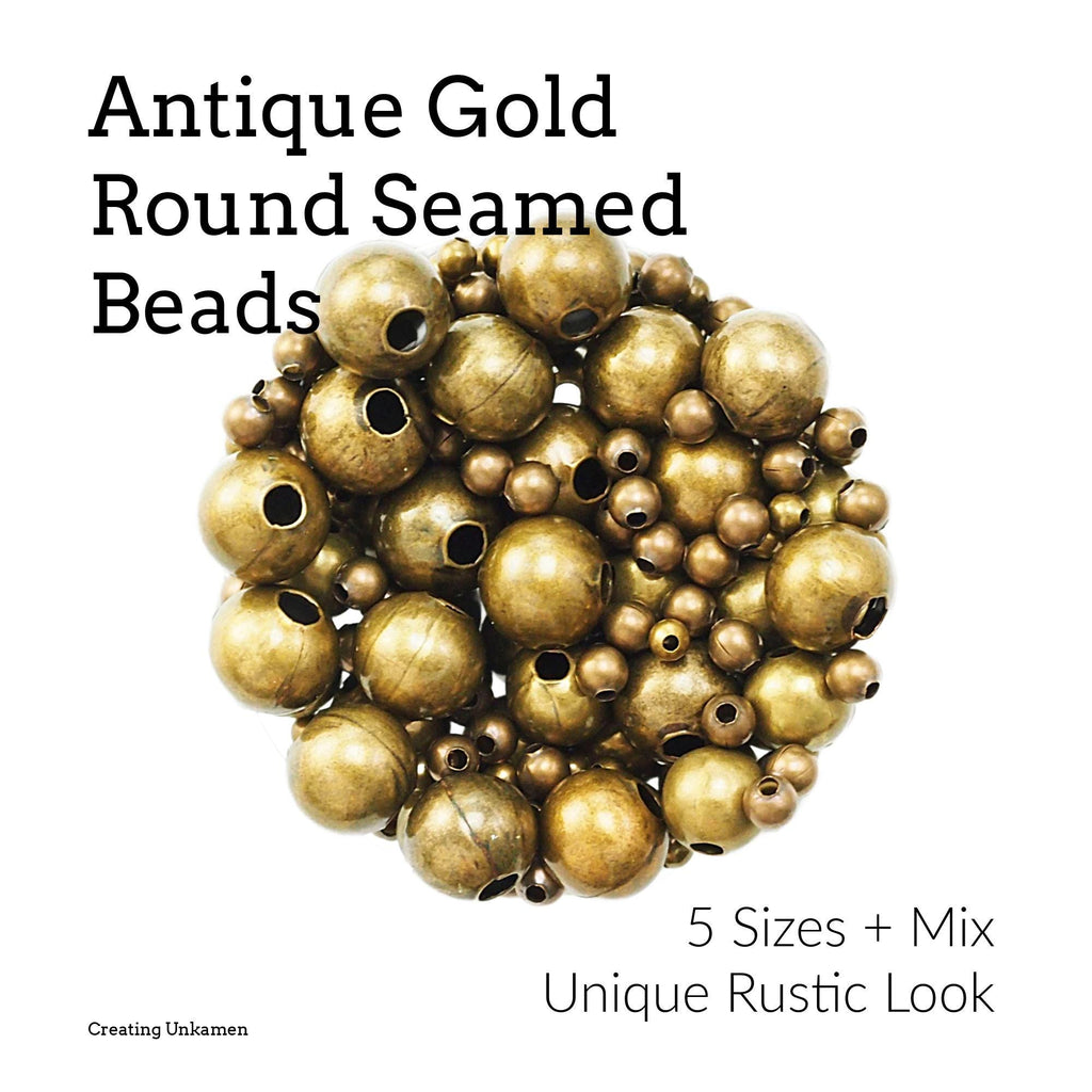 50 Seamed Round Beads - Antique Gold Plated Stainless Steel 2.5mm, 3mm, 4mm, 6mm, 8mm 100% Guarantee