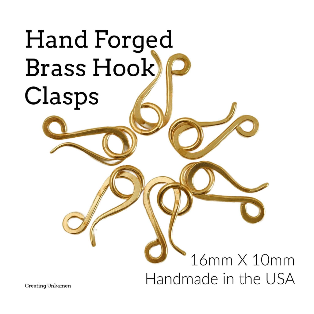 Brass Hook Clasp - 1 Hand Forged Medium 16mm X 10mm with Catch Ring