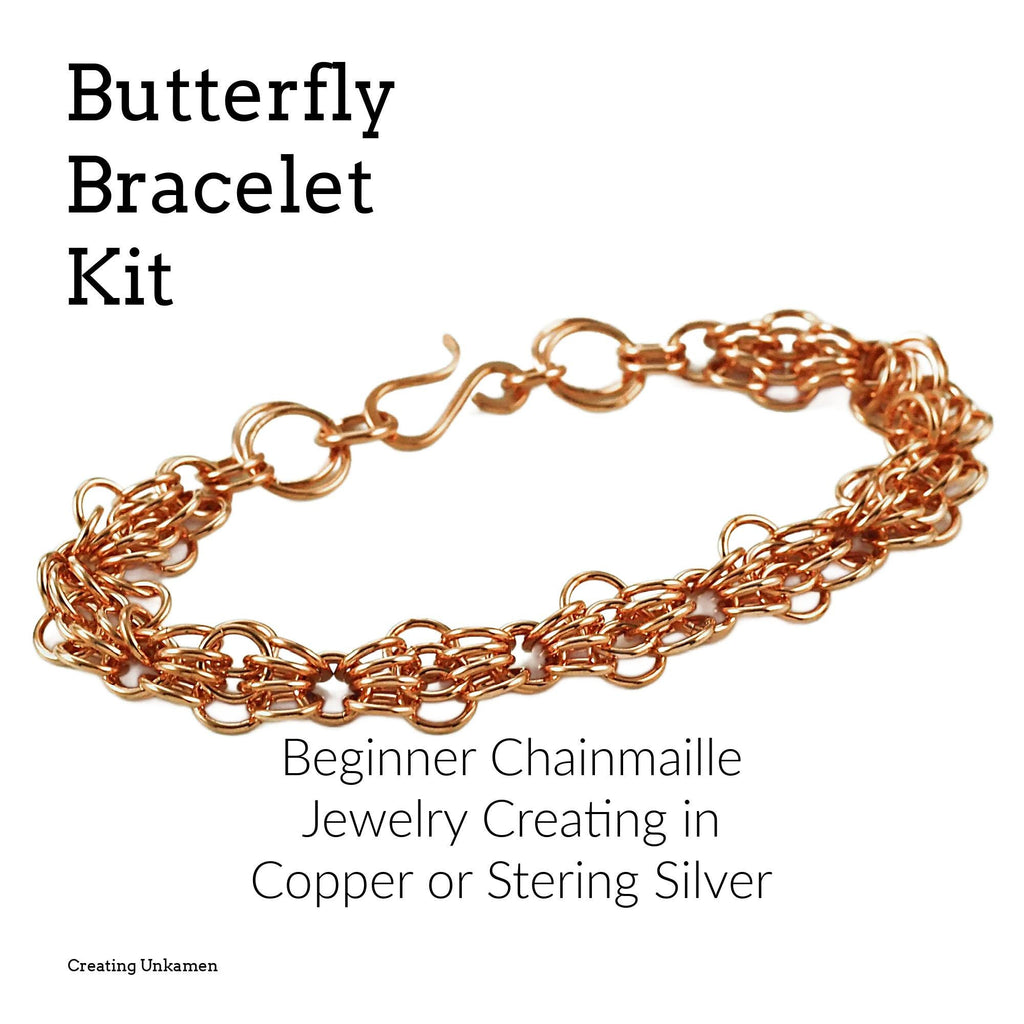 Kit Sterling Silver and Copper Butterfly Weave Bracelet Beginner Chainmaille Jewelry Creating