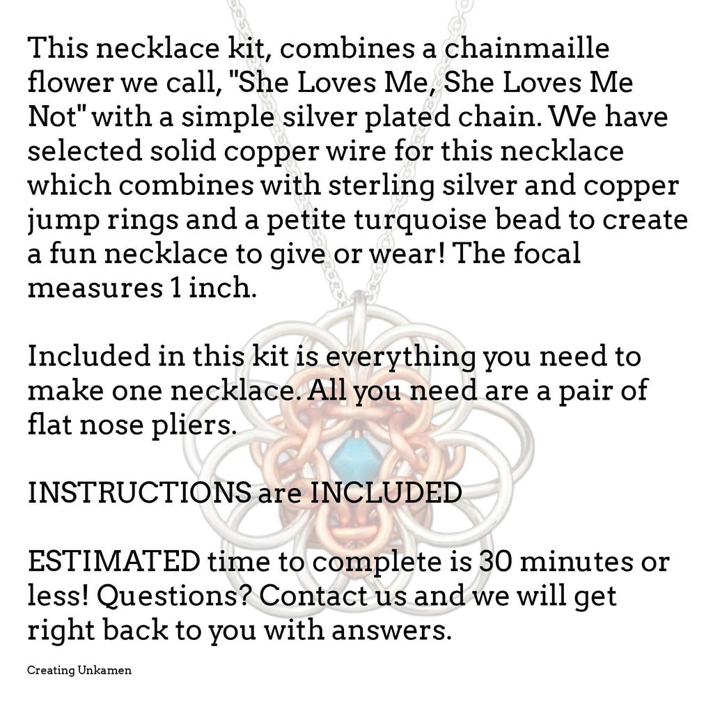 Kit Necklace She Loves Me She Loves Me Not Copper and Sterling Silver Beginners Chainmaille Jewelry Creating