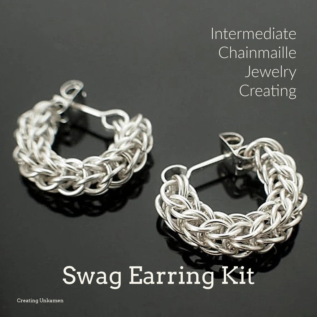 Kit Swag Full Persian Earrings in Sterling Silver, 14kt Gold Filled, Niobium - Intermediate Chainmaille Creating