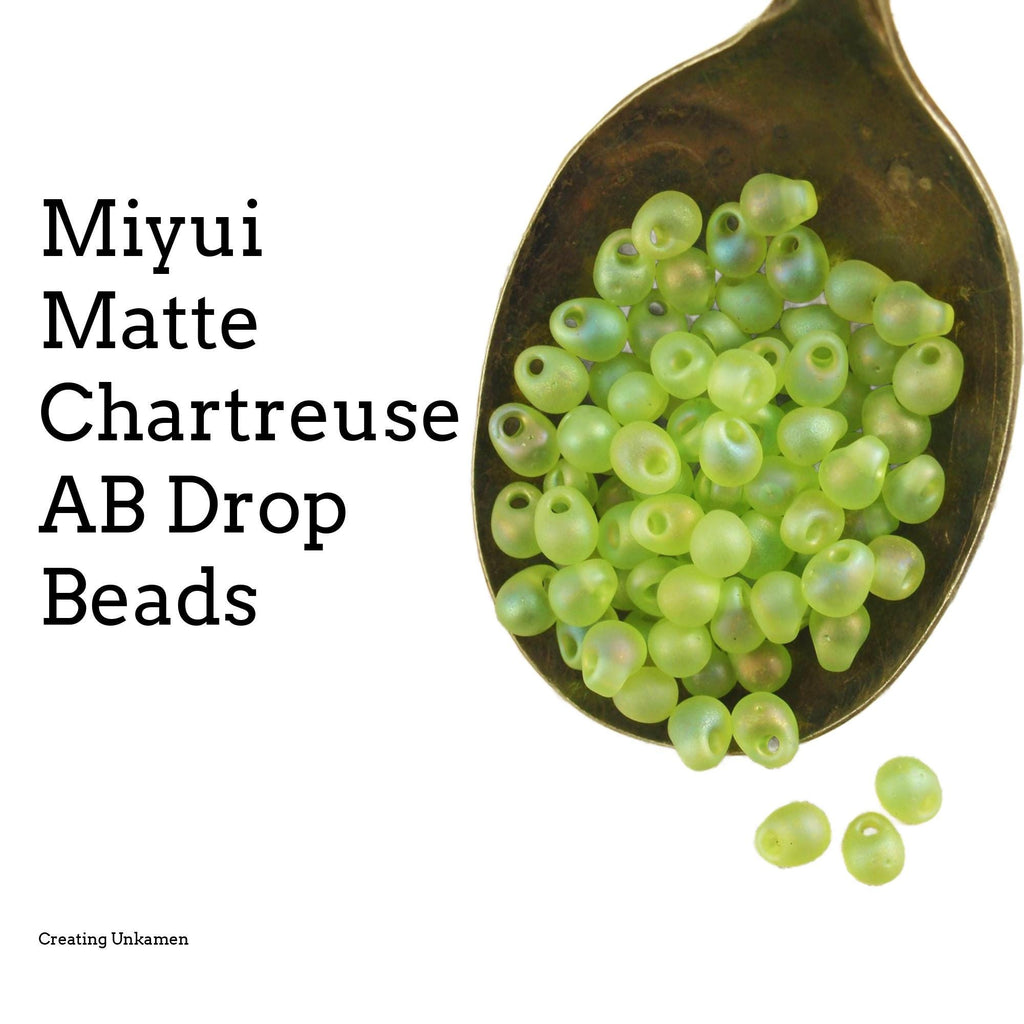Matte Chartreuse AB Drop Glass Miyuki Beads - Perfect for Shaggy Earrings, Rings, Necklaces