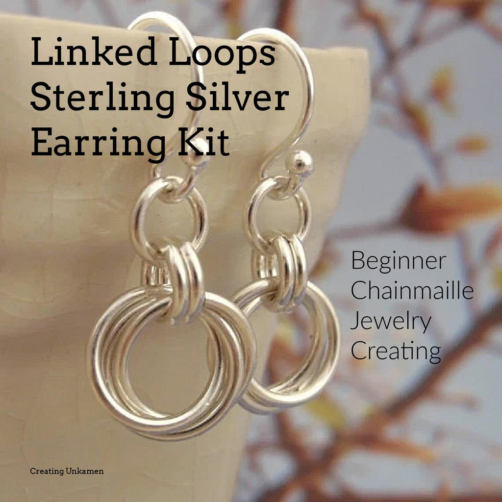 Kit Sterling Silver Small Linked Loops Earrings Beginner Chainmaille Jewelry Creating