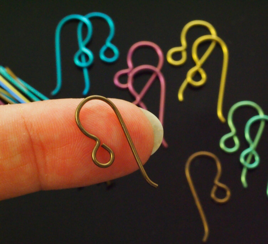 5 Pairs Handmade Perfect Curve Anodized Niobium Ear Wires And 5 Pairs of Head or Eye Pins Anodized After Cutting and Forming