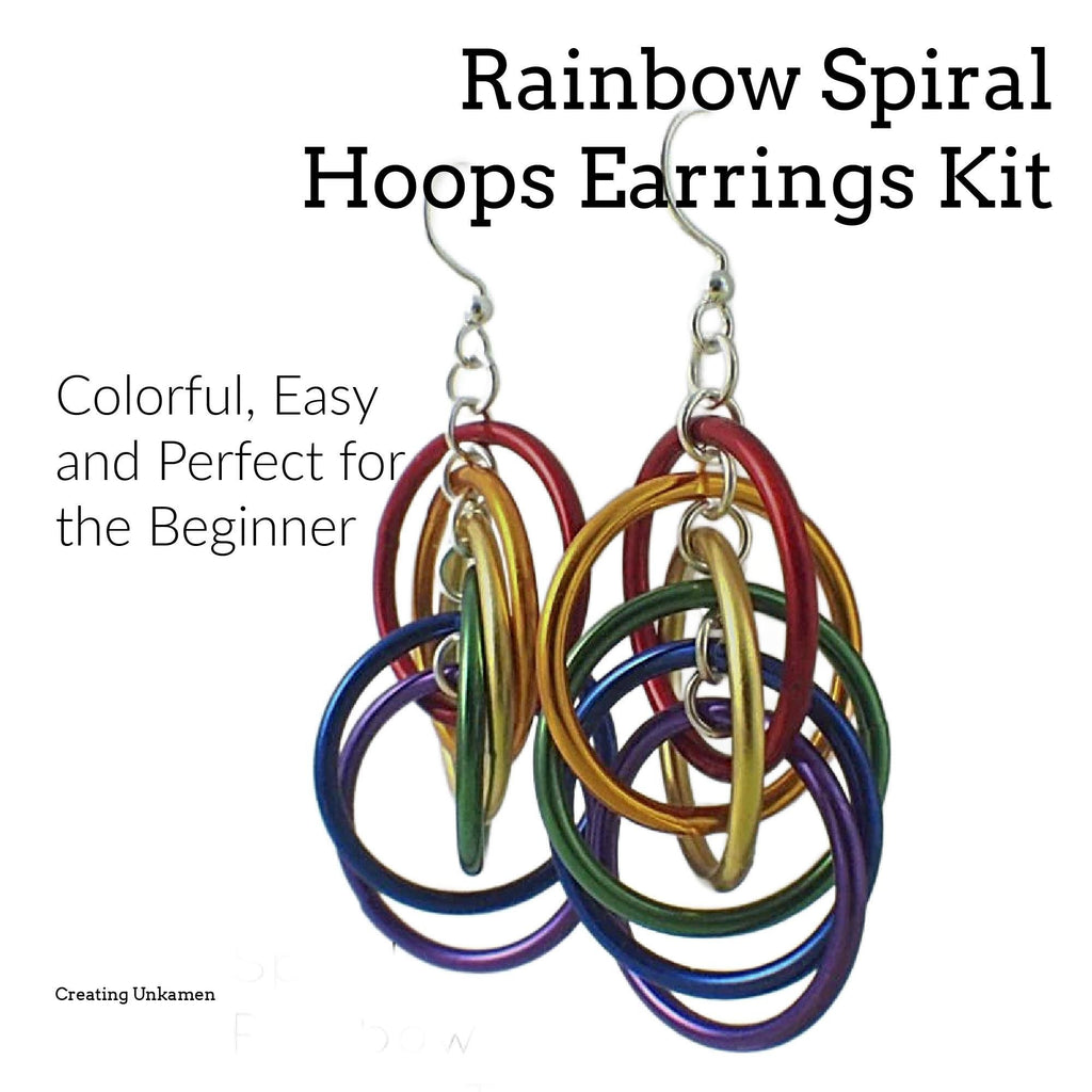 Rainbow Spiral Hoops Earrings Kit - Colorful, Easy and Perfect for the Beginner - Makes 3 Pairs