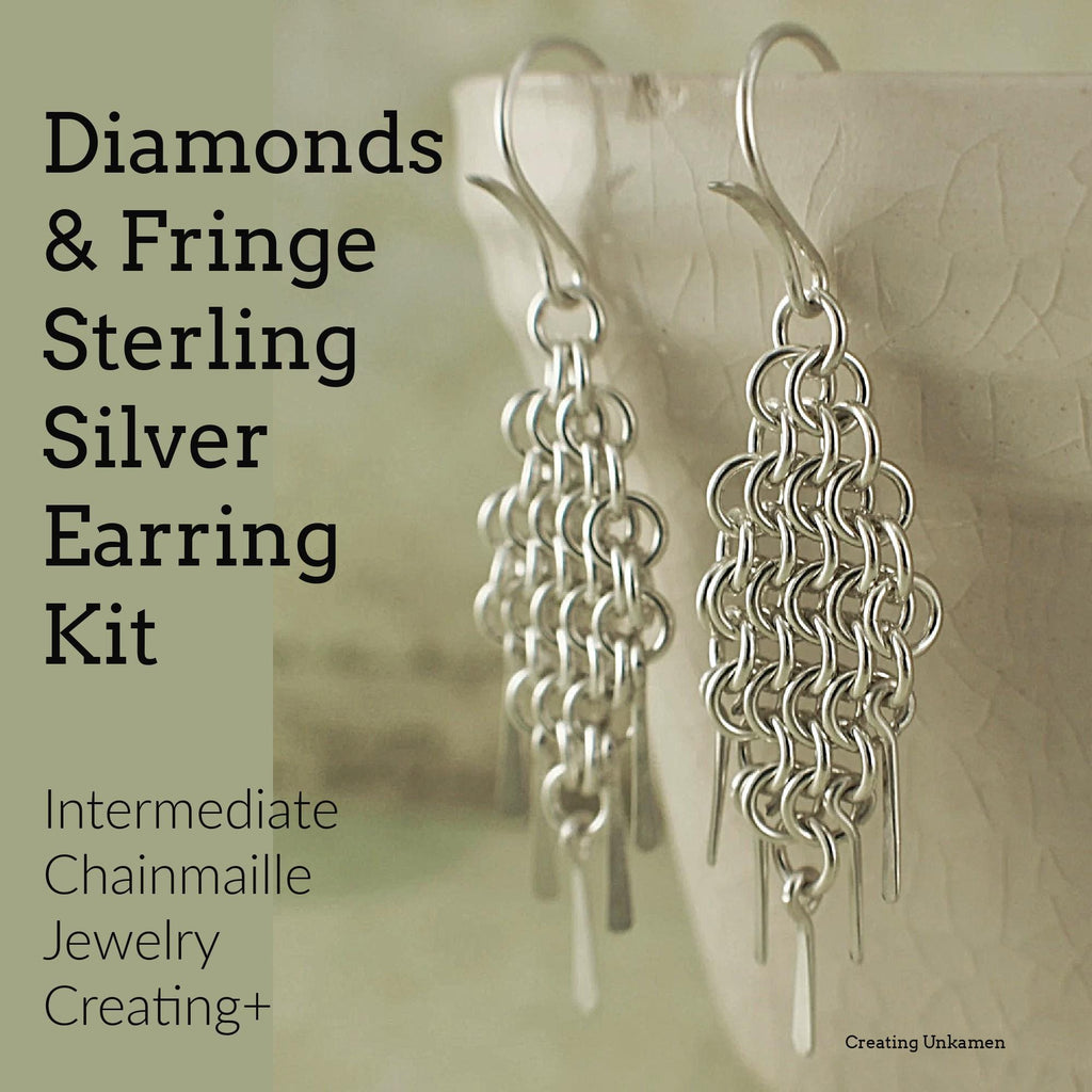Sterling Silver Chainmaille Earring Kit - European 4 in 1 Diamonds and Fringe