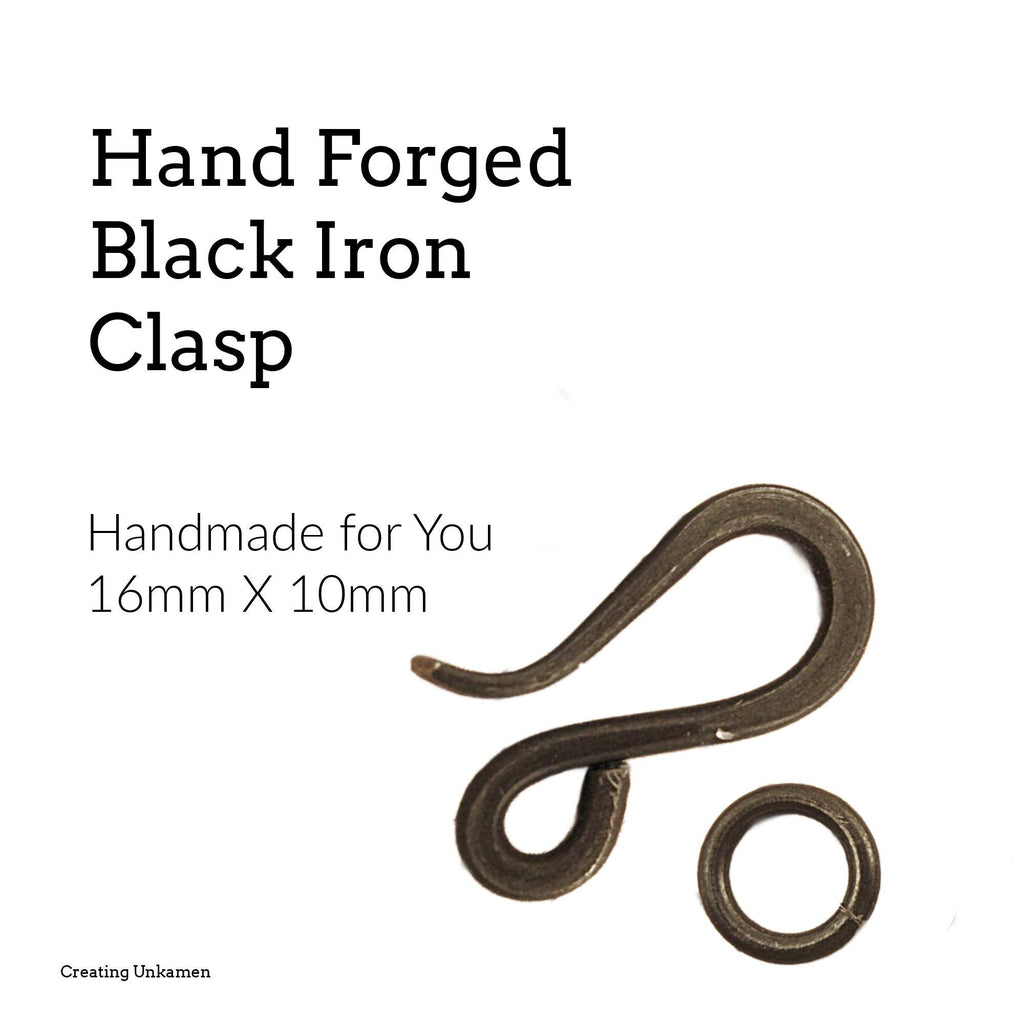 1 Hand Forged Black Iron Hook Clasp With Jump Ring - 16mm X 10mm
