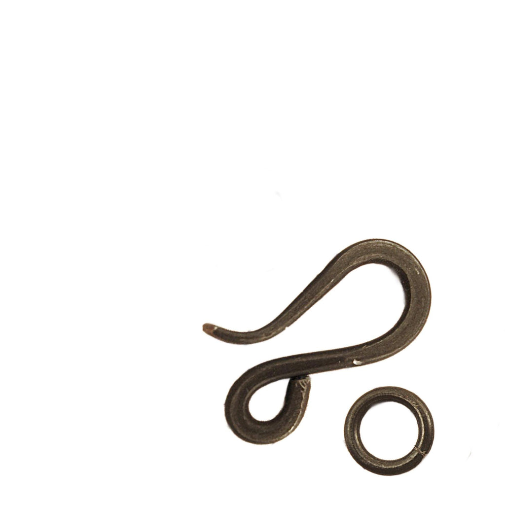 1 Hand Forged Black Iron Hook Clasp With Jump Ring - 16mm X 10mm
