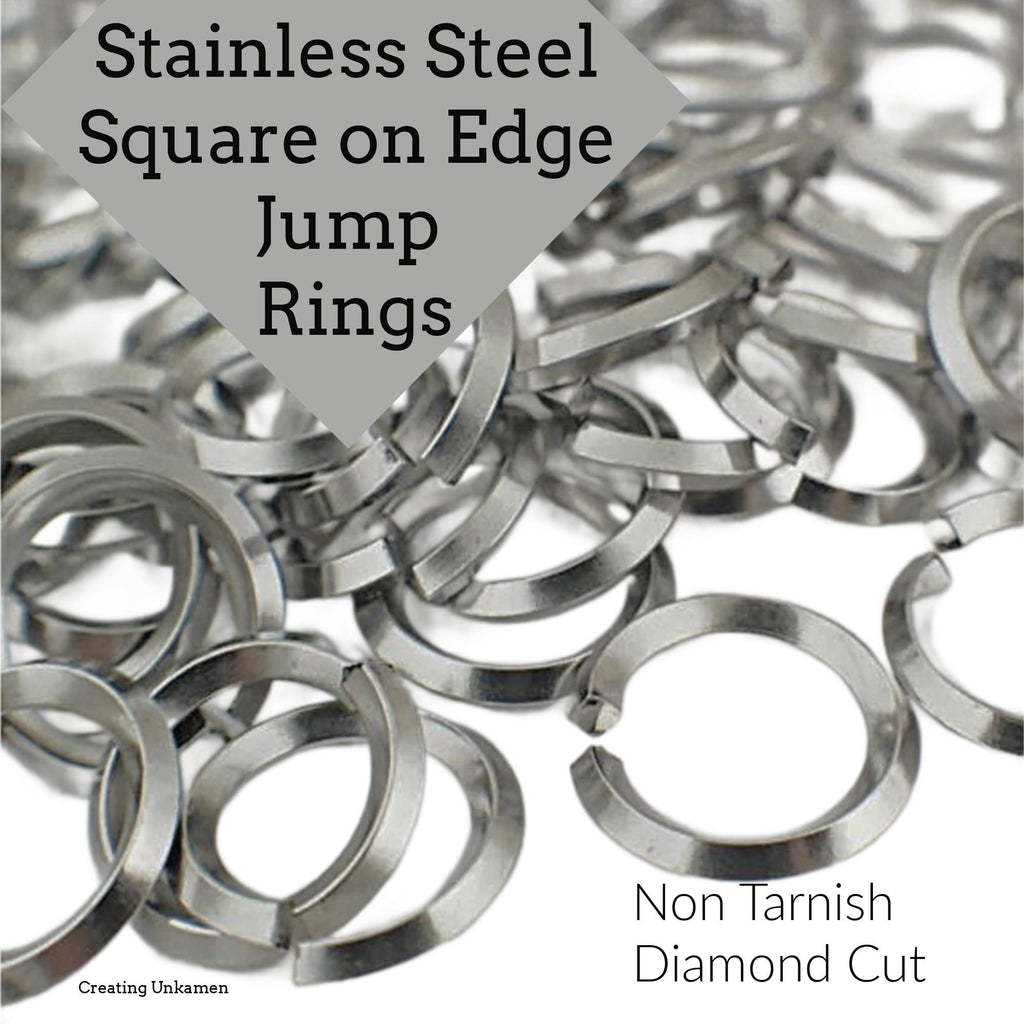 50 Square on Edge Stainless Steel Jump Rings - 4 Sizes - Best Commercially Made - 100% Guarantee - Economically Priced