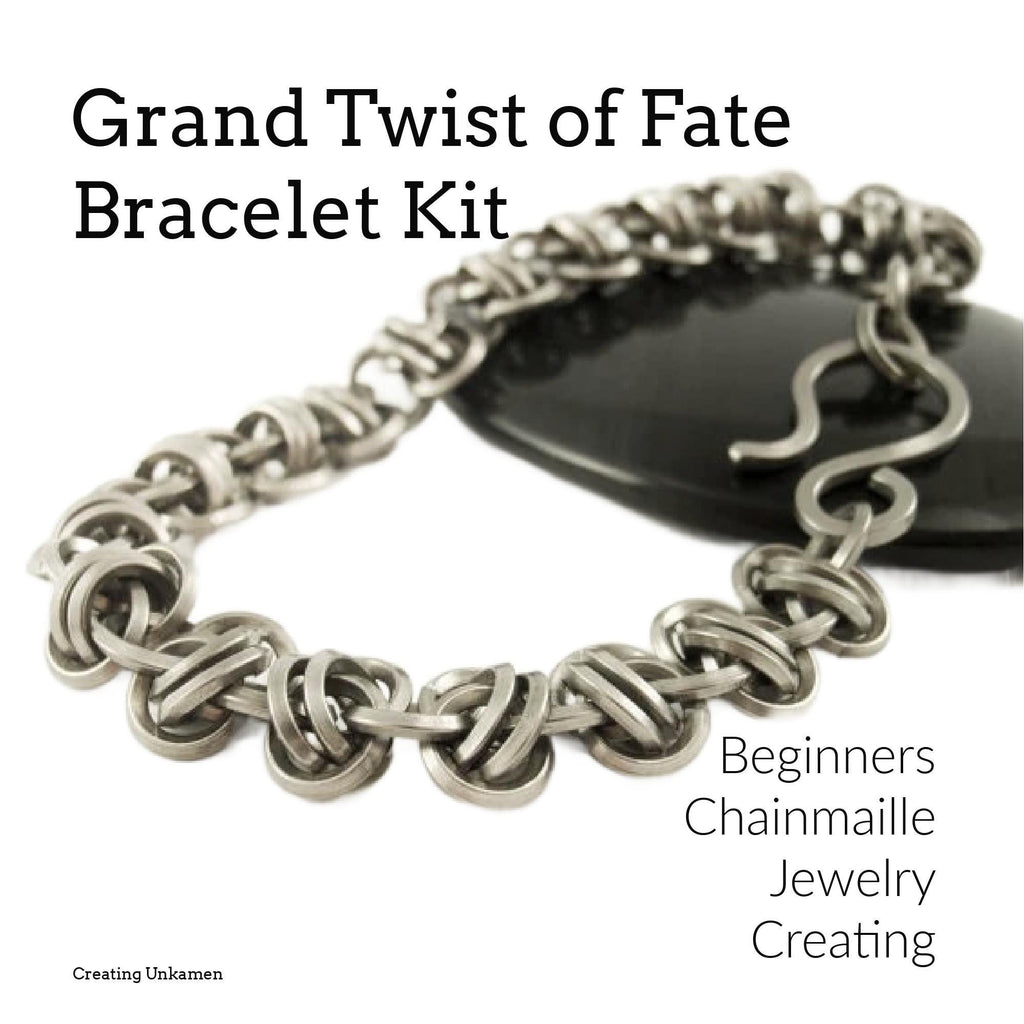 Grand Square Twist of Fate Bracelet Kit Beginners Square On Edge Stainless Steel Chainmaille Jewelry Creating