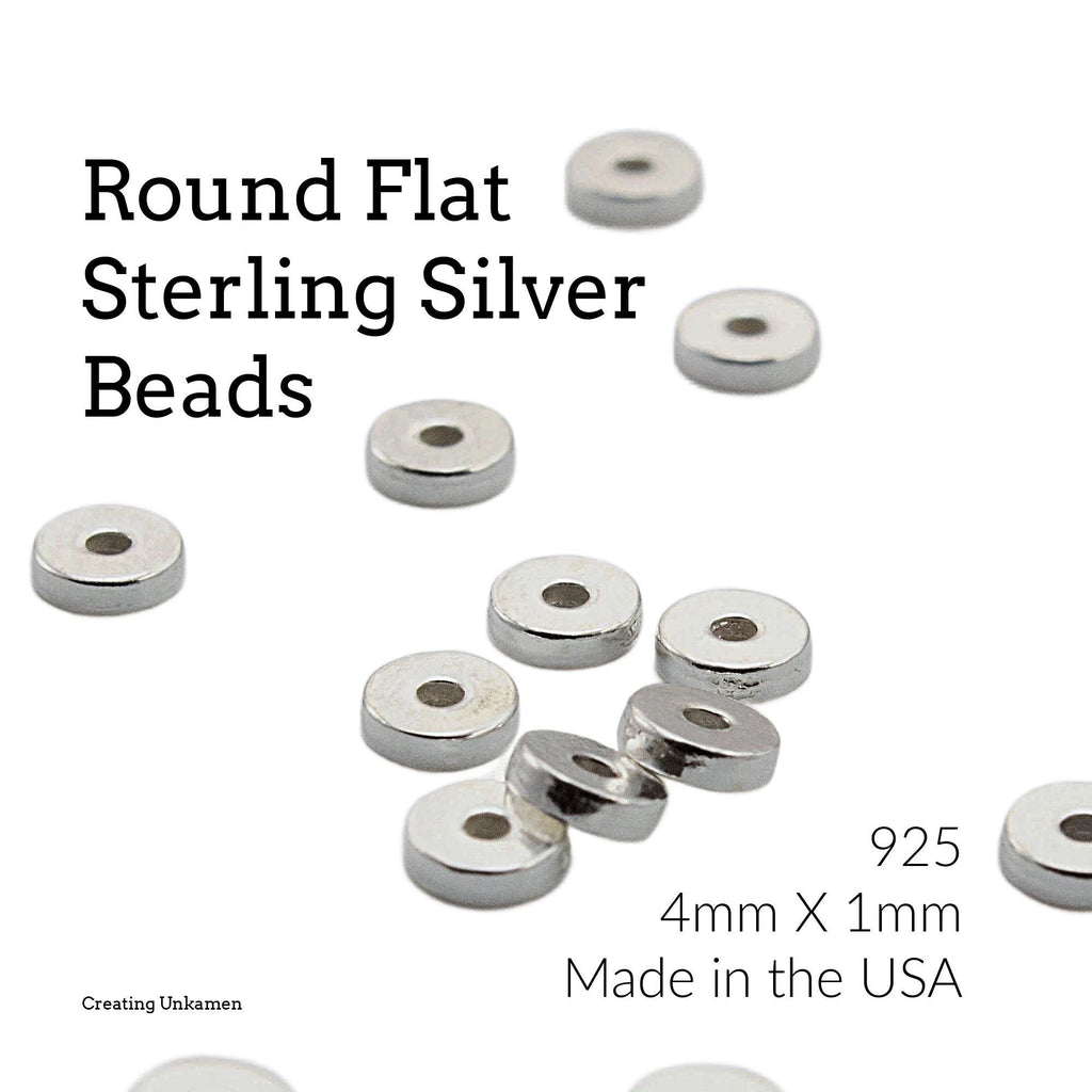 4 Sterling Silver Flat Round Beads - 4mm X 1mm Made in the USA
