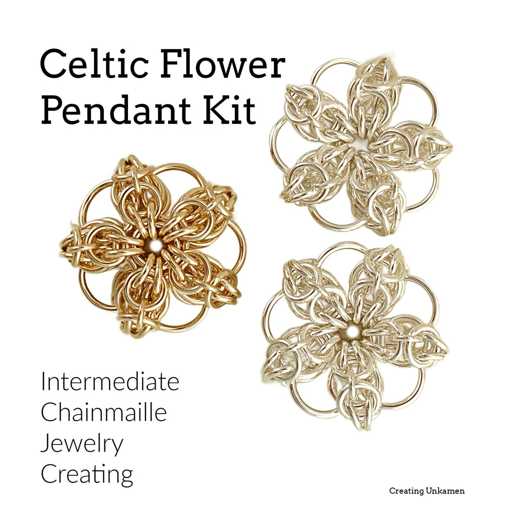 Pendant Kit in Sterling Silver or 14kt Gold Filled Celtic Flower Intermediate Chainmaille Jewelry Creating