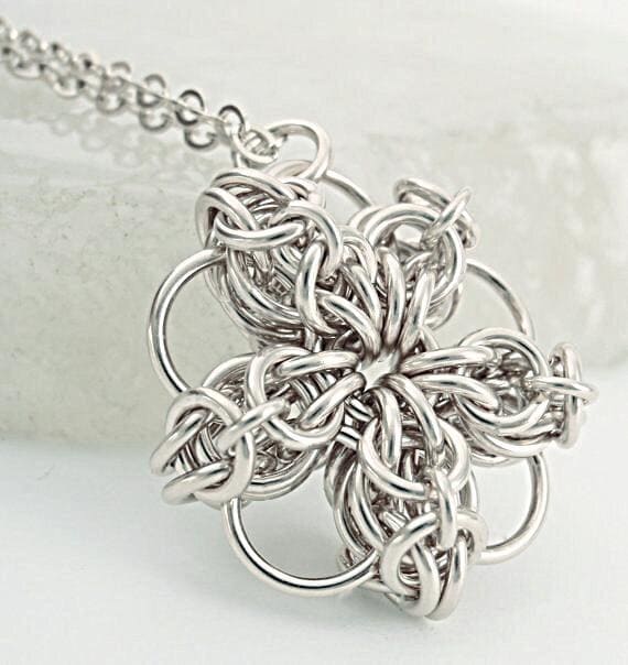 Pendant Kit in Sterling Silver or 14kt Gold Filled Celtic Flower Intermediate Chainmaille Jewelry Creating