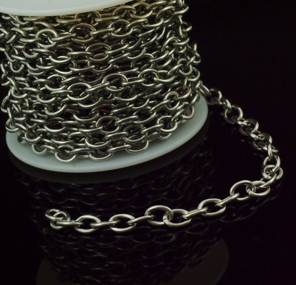 Any Length Stainless Steel 7mm Chain - 316L - Top Shelf - By the Foot or Finished - Large Oval Cable - Made in the USA