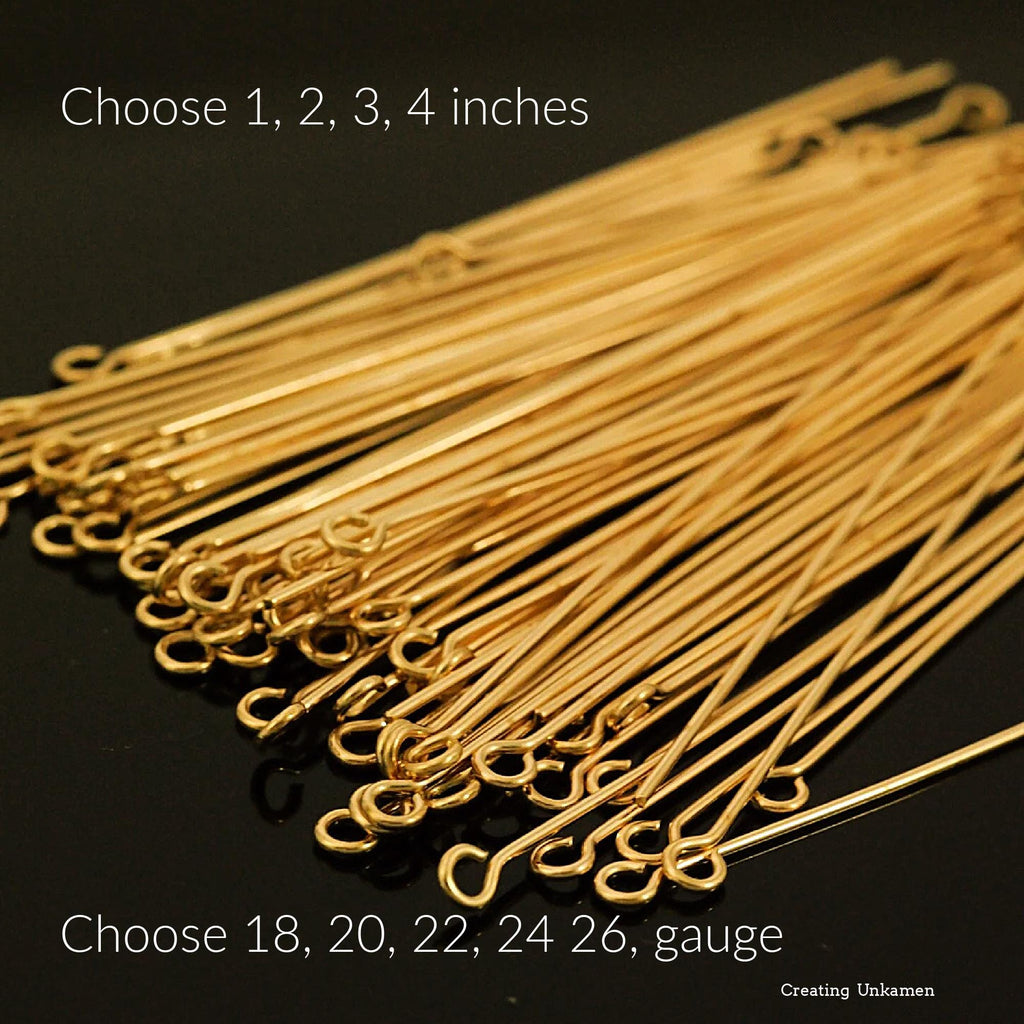 10 Sterling Silver, 14kt Yellow Gold Filled, Rose Gold Filled Eye Pins - Handcrafted in Your Choice of Gauge and Length