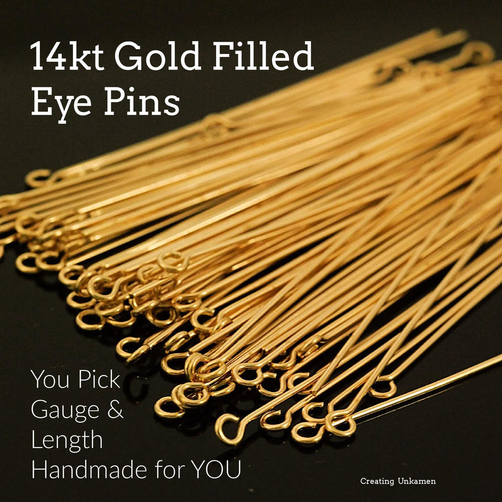 10 Sterling Silver, 14kt Yellow Gold Filled, Rose Gold Filled Eye Pins - Handcrafted in Your Choice of Gauge and Length