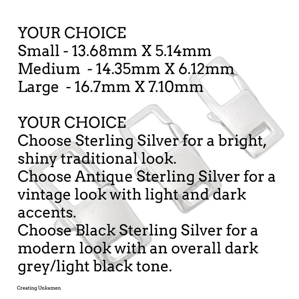 1 Sterling Silver Square Lobster Clasp - Small, Medium or Large - Shiny, Antique or Black - Made in the USA - 100% Guarantee