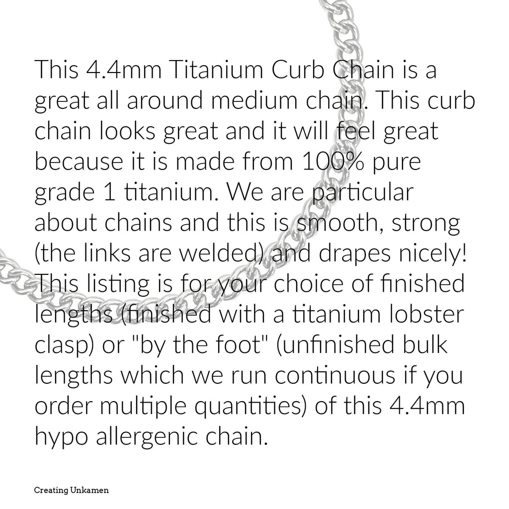 Solid Titanium Curb Chain 4.4mm - By the Foot or Finished Necklace in Any Length