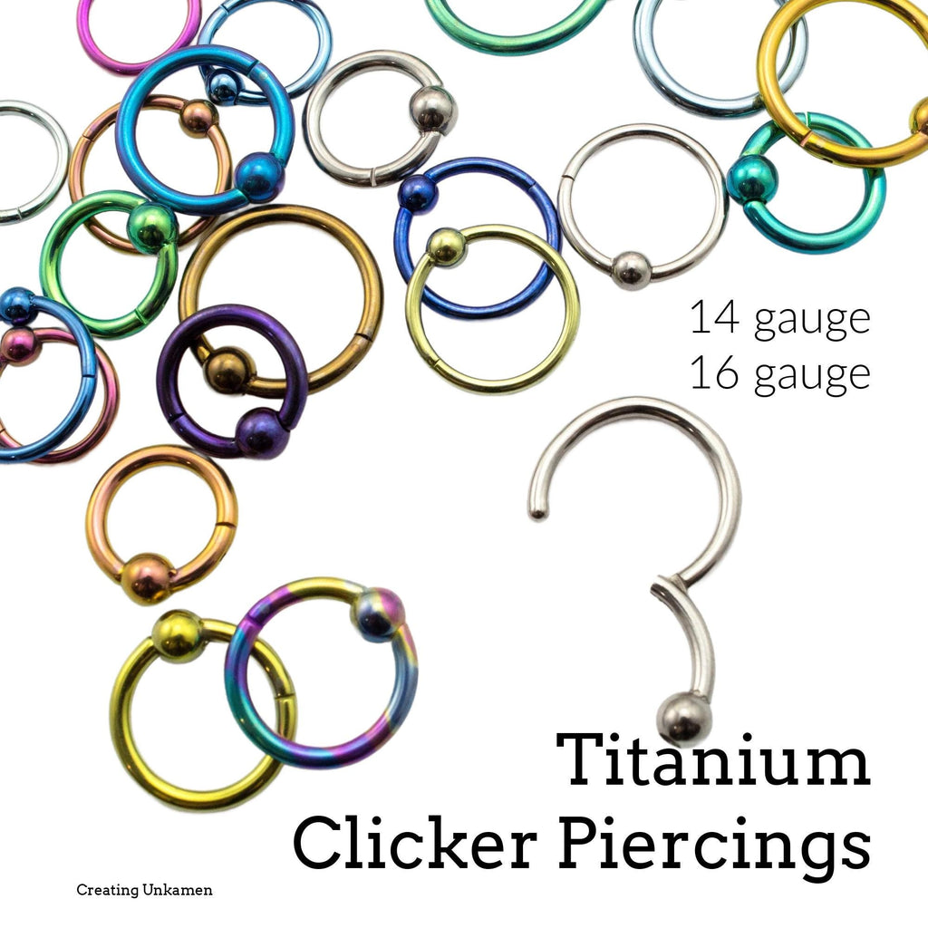 14 or 16 gauge Titanium Hoop - Ball Clicker Segment - Colorful and Hypoallergenic Piercing - Custom Anodized for You