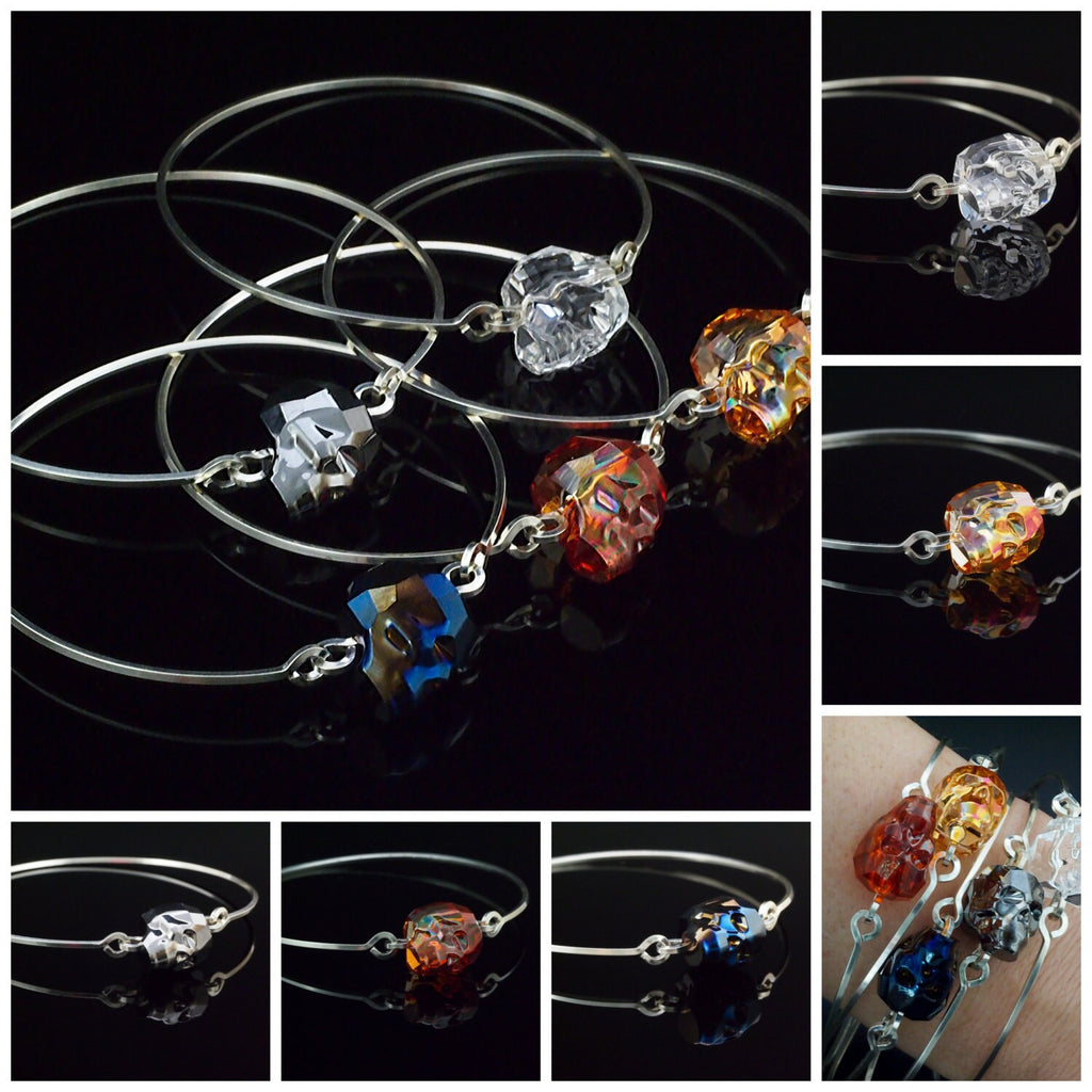 Sterling Silver Skull Bangle Kit with Statement Crystal