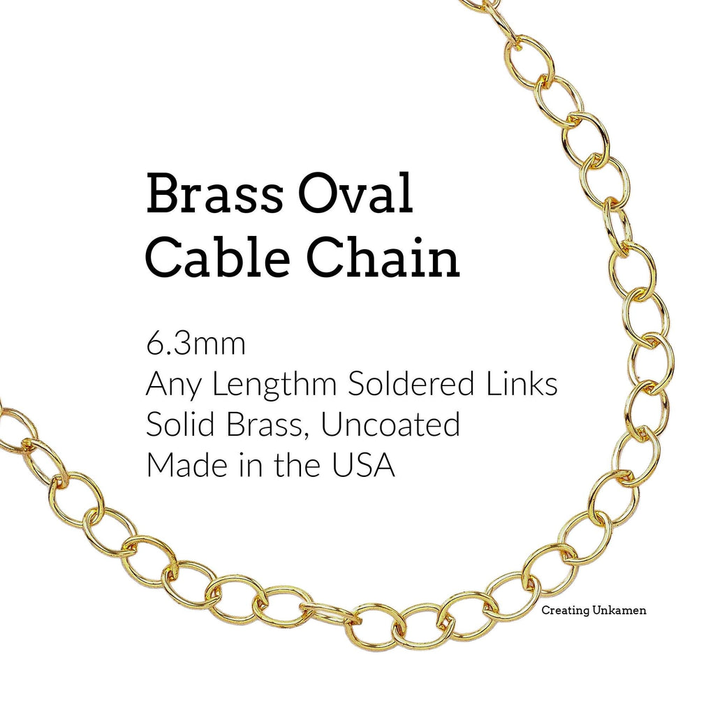 Oval Cable Chain - Solid Brass 6mm Links By the Foot or Finished Any Length - Made in the USA