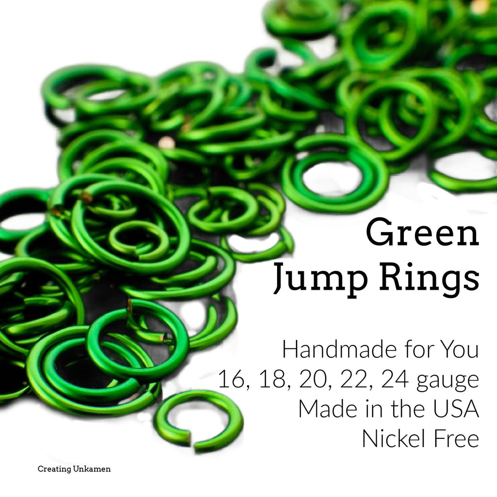 100 Green Jump Rings Custom Handmade in 10, 12, 14,16, 18, 20, 22 or 24 gauge - 100% Guarantee