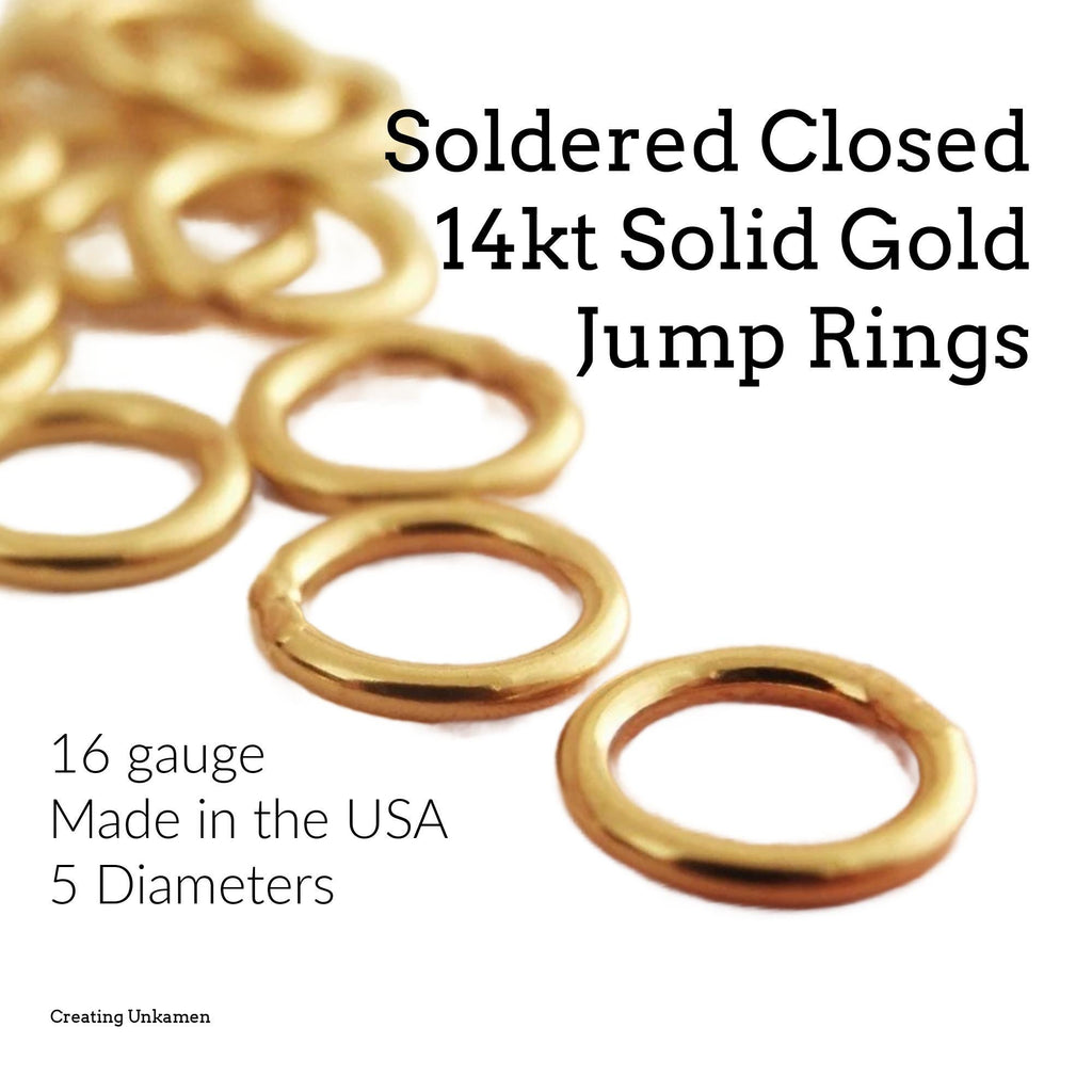 1 Jump Rings 14kt Gold Soldered Closed Made in the USA - 16 gauge Sturdy