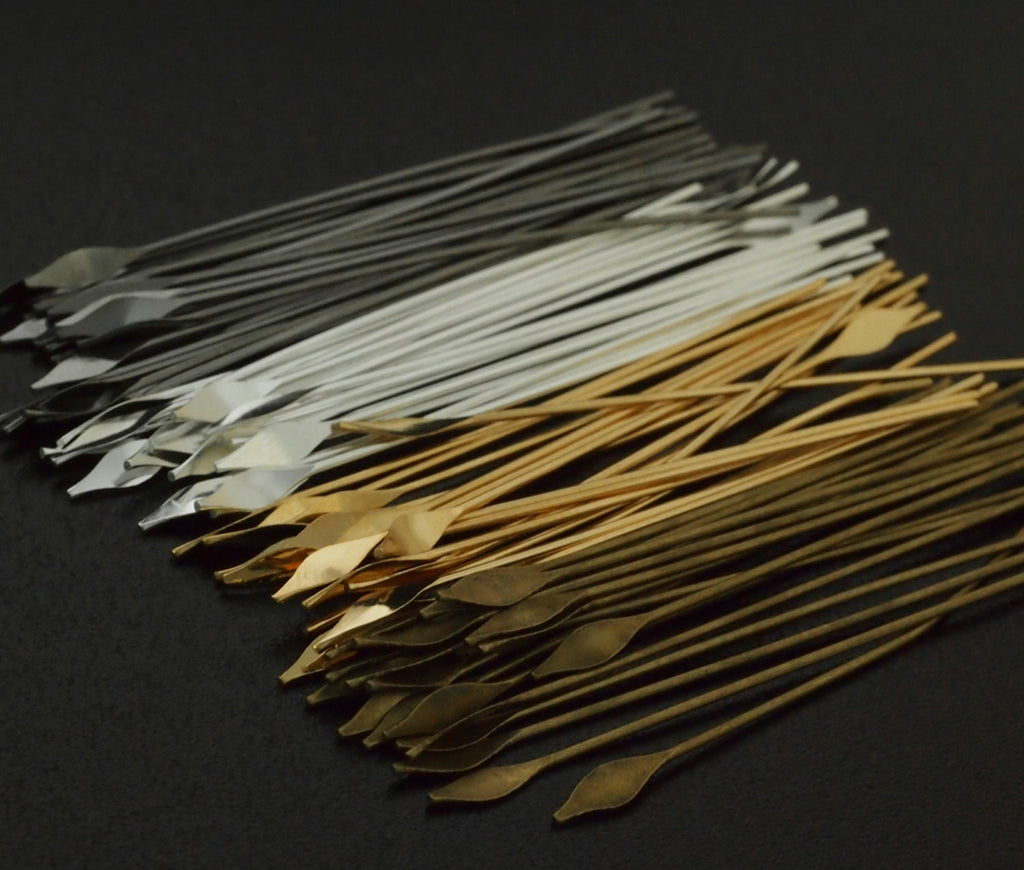 22 gauge Paddle Head Pins 2 inches - Spear Style in Silver Plate, Gold Plate, Gunmetal, Antique Gold - Best Commercially Made