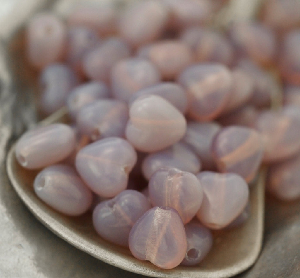 15 - 6mm Milky Amethyst Czech Heart Beads - 100% Guarantee