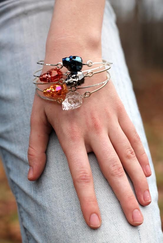 Sterling Silver Skull Bangle Kit with Statement Crystal