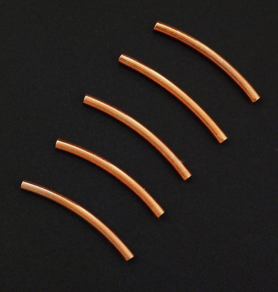 10 Curved Copper Tube Beads - 24mm X 2mm