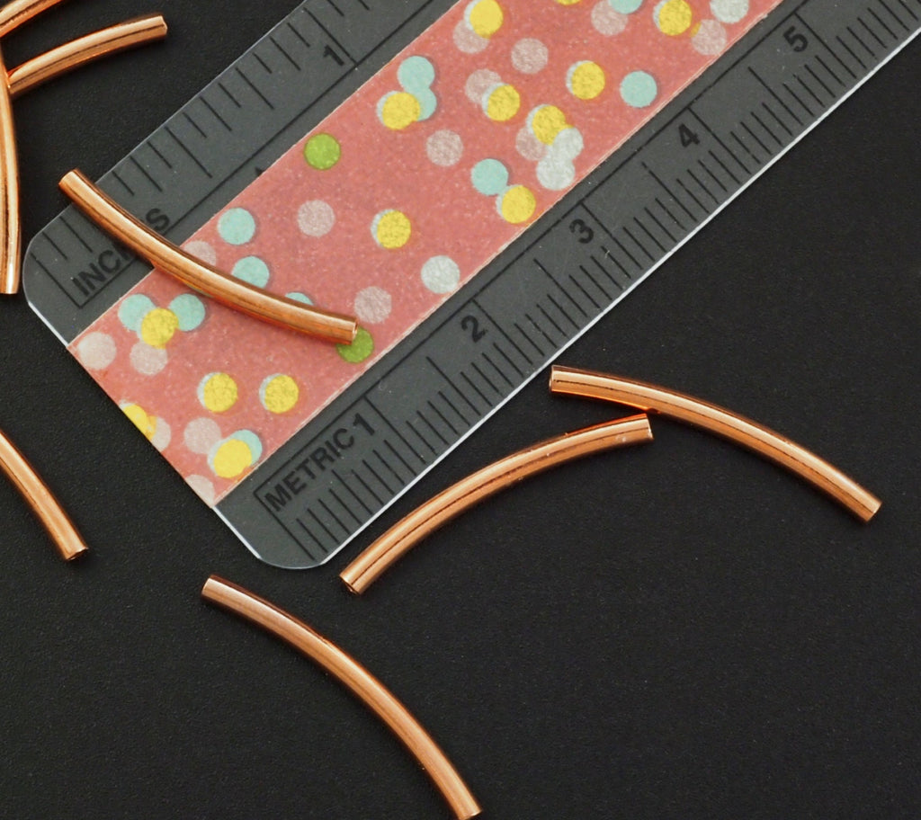 10 Curved Copper Tube Beads - 24mm X 2mm