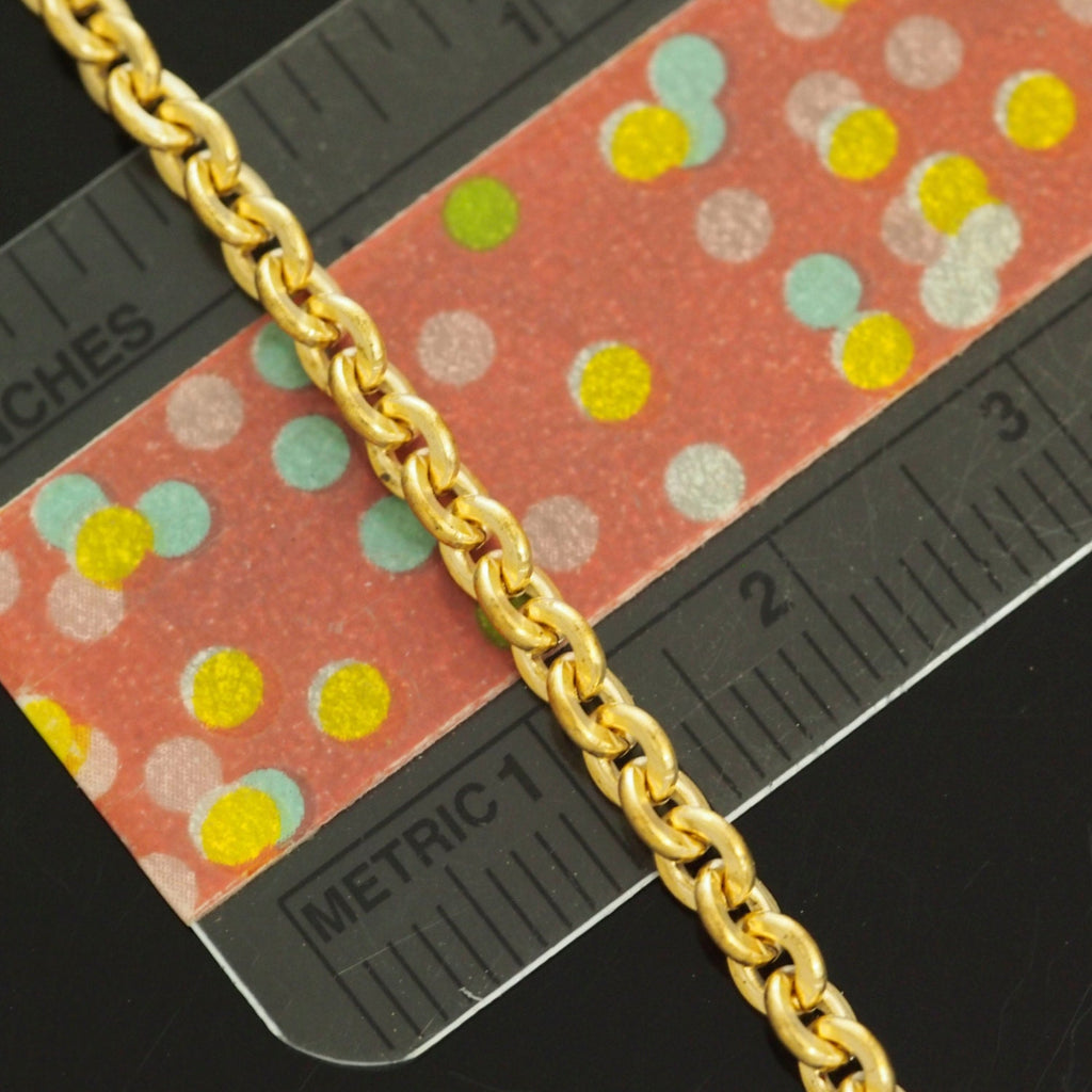 Solid Brass 3.5mm Links - Flat Oval Cable Chain - By the Foot or Finished with a Gold Plate Lobster Clasp - Made in the USA