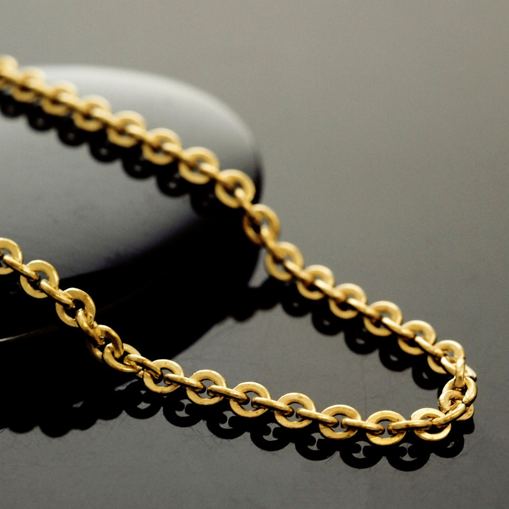 Solid Brass 3.5mm Links - Flat Oval Cable Chain - By the Foot or Finished with a Gold Plate Lobster Clasp - Made in the USA
