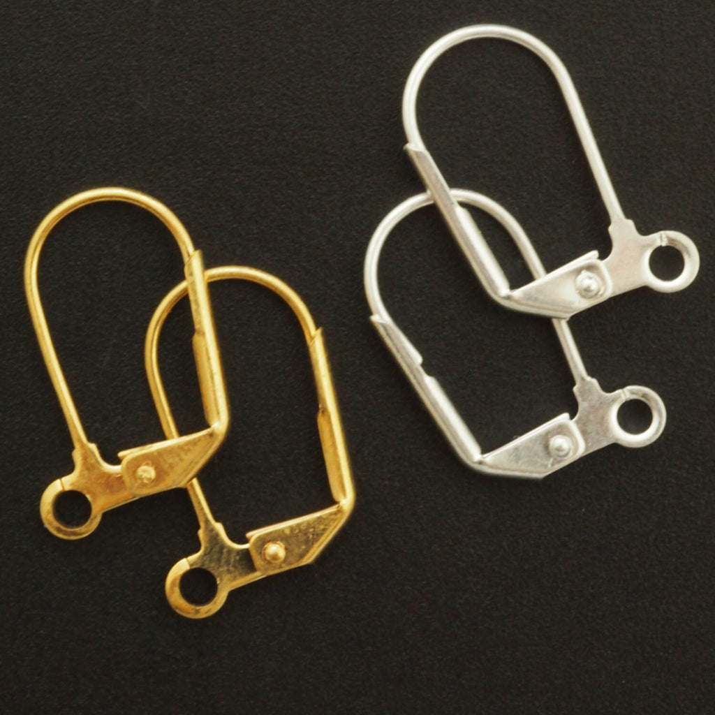 4 Pairs Large Gold or Silver Plated Leverback Ear Wires with Plain Front - 19mm X 10mm
