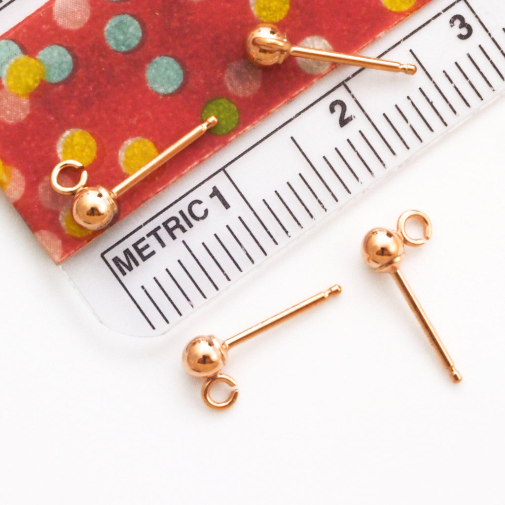 1 Pair 14kt Gold Filled Ball Ear Posts with Loops and Ear Backs - Yellow or Rose in 2mm, 3mm, 4mm, 5mm, 6mm 100% Guarantee