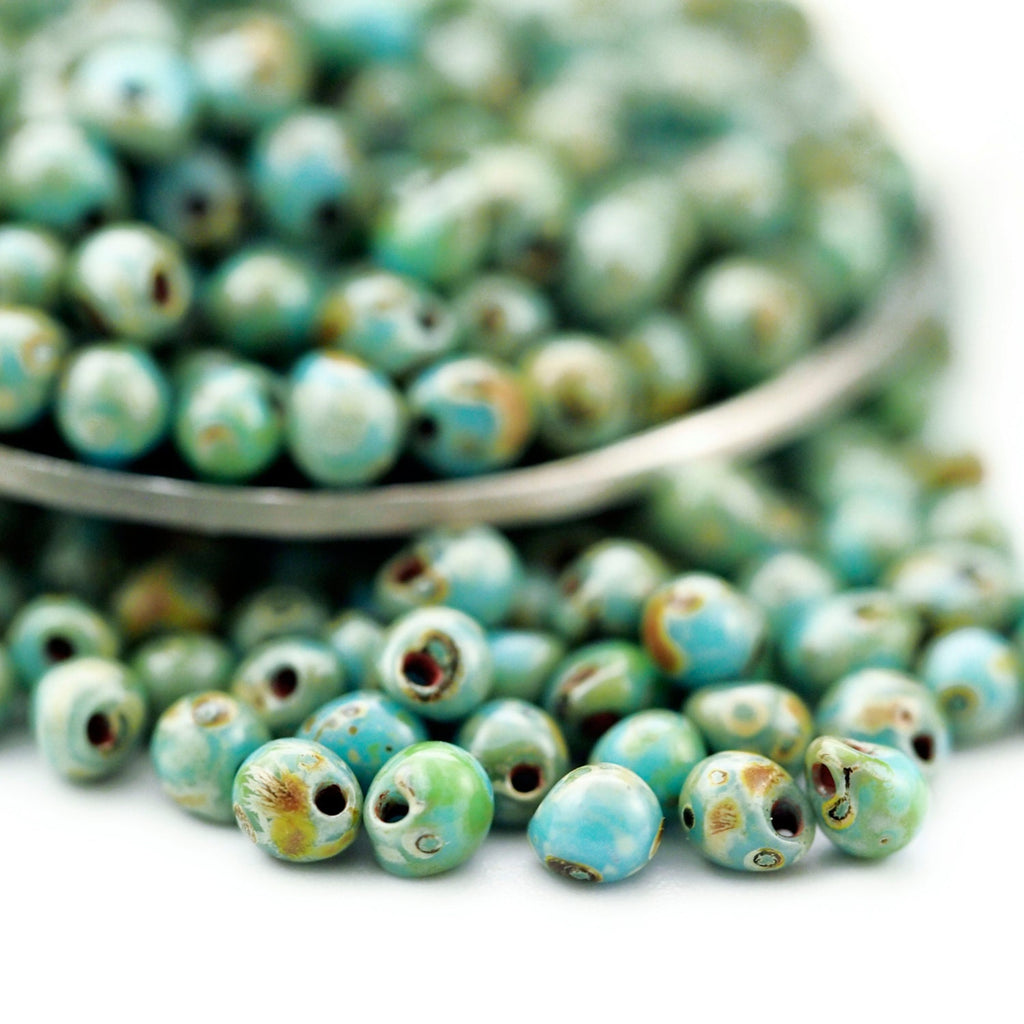 Opaque Turquoise Blue Picasso Fringe Glass Beads - 3.4mm Miyuki Tear Drops - 100% Guarantee