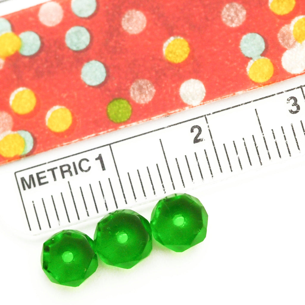 30 - Faceted Crow Beads - 6mm X 3mm Fire Polished Green Emerald Czech Glass Beads - 100% Guarantee