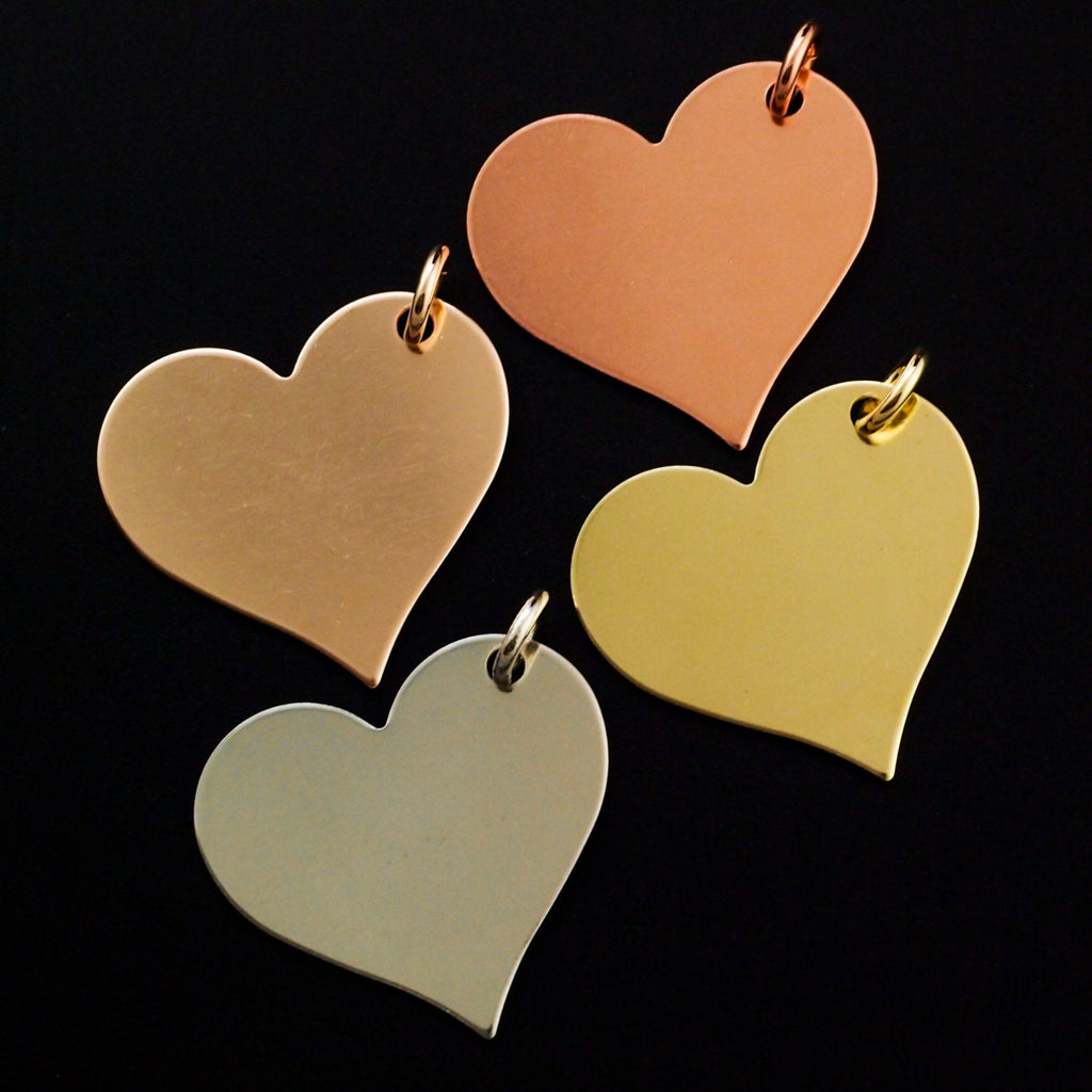 5 Heart Stamping Blanks, Discs - Filed and Polished with Jump Rings - 25mm Jewelry Grade - Bronze, Brass, Copper, Nickel Silver