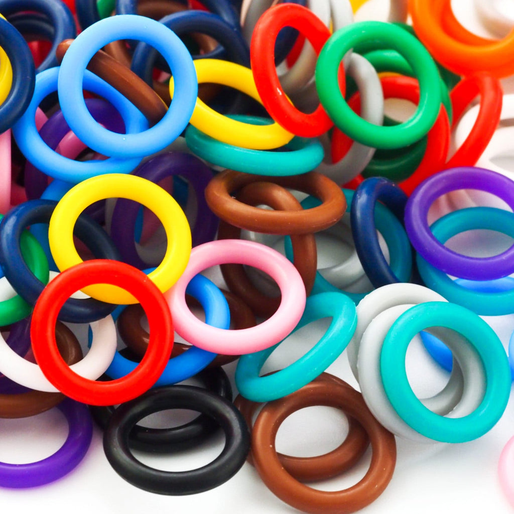 50 - Silicone Jump Rings 15mm OD You Pick Color - Black, White, Brown, Pink, Purple, Blue, Green, Yellow, Orange, Red or Rainbow Mix