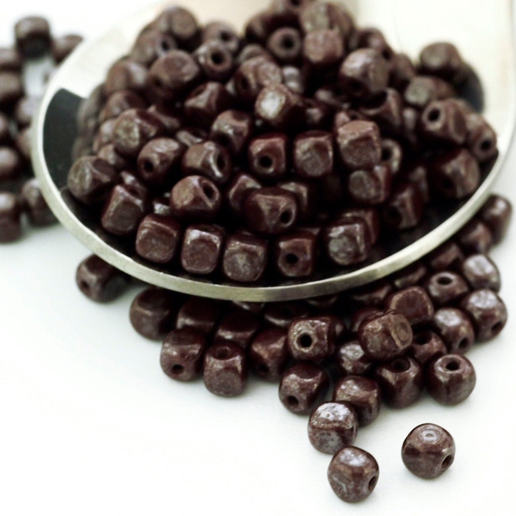 60 - 4mm Luster Opaque Brown Cube Czech Beads - 100% Guarantee