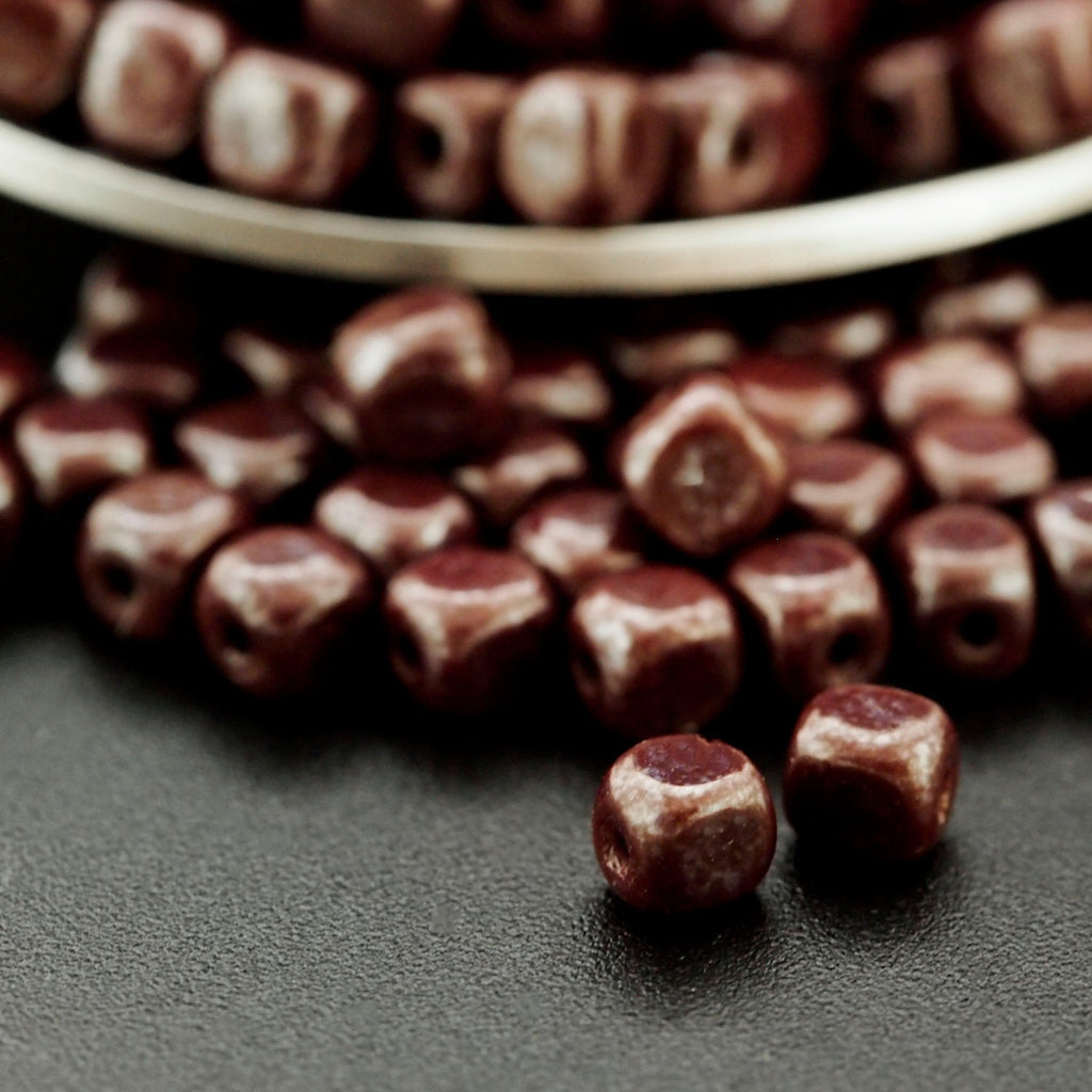60 - 4mm Luster Opaque Brown Cube Czech Beads - 100% Guarantee