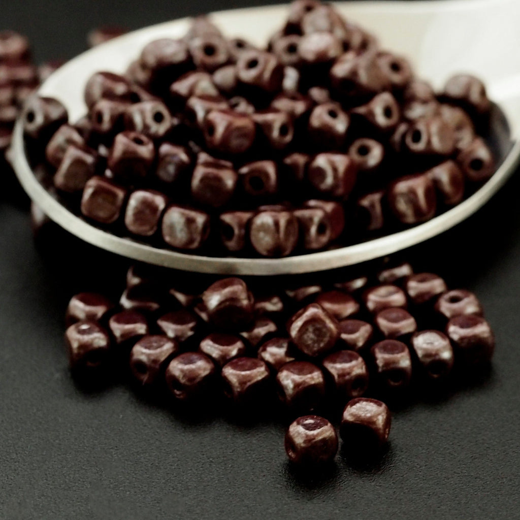 60 - 4mm Luster Opaque Brown Cube Czech Beads - 100% Guarantee