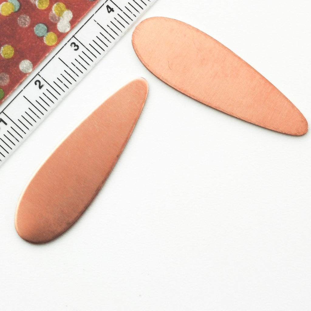 4 Brass or Copper Teardrop Stamping Blanks, Discs - Filed and Polished - 38mm X 12mm